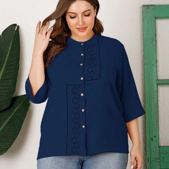 XL NEW Plus Graphic Print Button Blouse - Picture 4 of 5